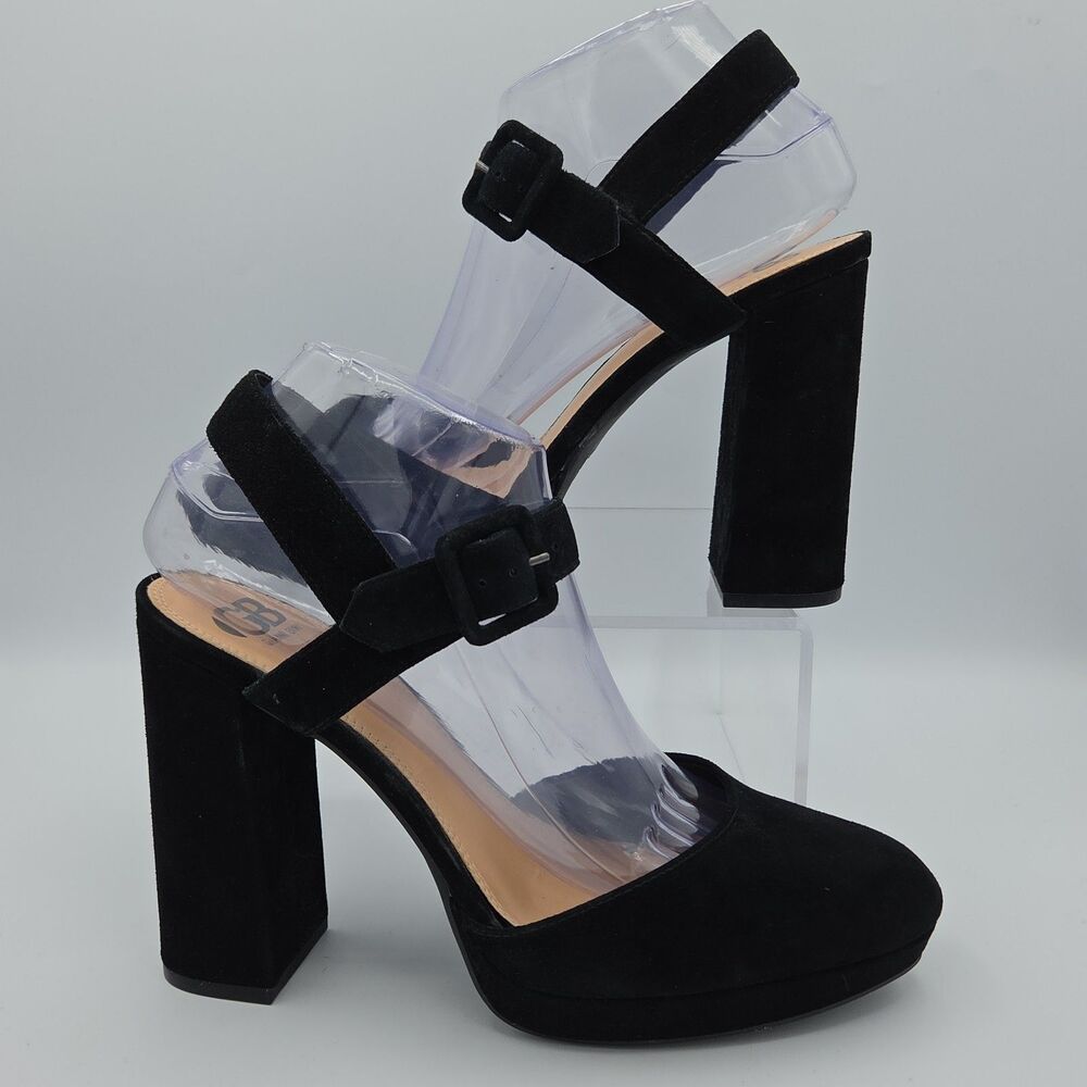 Gianni Bini Lookin-Sharp Black Faux Suede Chunky Block Heel Platform Shoes Sz 9